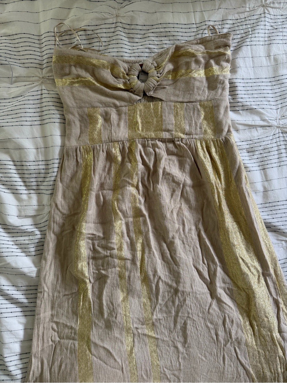 Anthropologie L Space Linen Gold Strapless Maxi Dress with Wood Knot Front - Picture 8 of 14